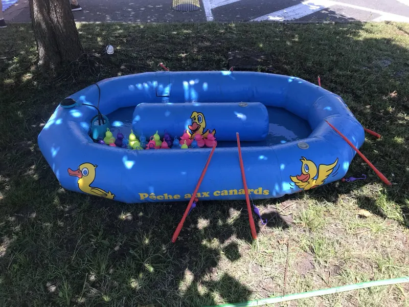 Bassin gonflable de pêche aux canards avec ses canards